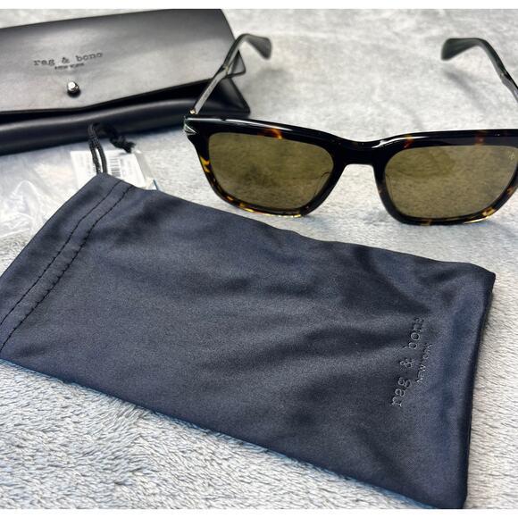 New Rag & Bone RNB5044/S 4N3 Havana Square SunglassesNWT Case and Pouch - Picture 1 of 4